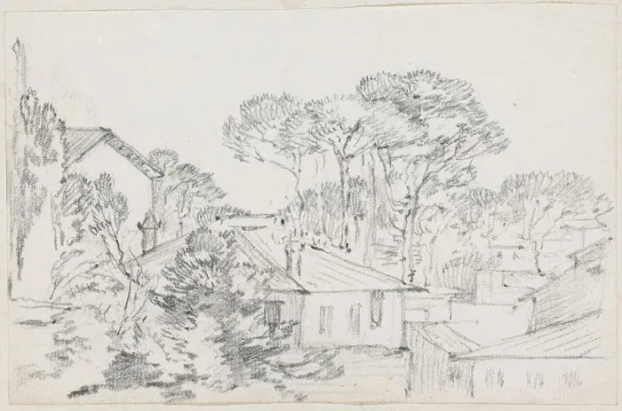 Framed Print : Rooftops and Umbrella Pines, 1744 / 1750. Creator: Joseph-Marie Vien the Elder Framed Print : Rooftops and Umbrella Pines, 1744 / 1750. Creator: Joseph-Marie Vien the Elder