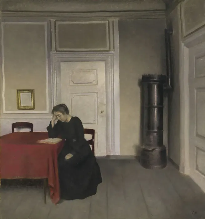 Framed Print : A Room in the Artist's Home in Strandgade, Copenhagen, with the Artist's Wife, 1902. Creator: Vilhelm Hammershøi Framed Print : A Room in the Artist's Home in Strandgade, Copenhagen, with the Artist's Wife, 1902. Creator: Vilhelm Hammershøi