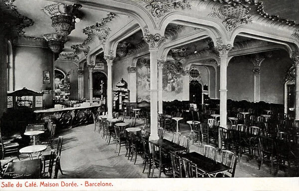 Room of the Cafe Maison Dore in Barcelona, ??1915 photograph, postcard