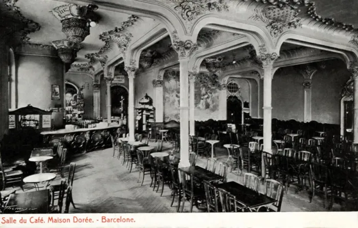 Framed Print : Room of the Cafe Maison Dore in Barcelona, ??1915 photograph, postcard Framed Print : Room of the Cafe Maison Dore in Barcelona, ??1915 photograph, postcard