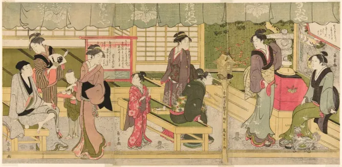 Framed Print : The Front Room of the Naniwaya (Naniwaya misesaki), c. 1800. Creator: Eishosai Choki Framed Print : The Front Room of the Naniwaya (Naniwaya misesaki), c. 1800. Creator: Eishosai Choki