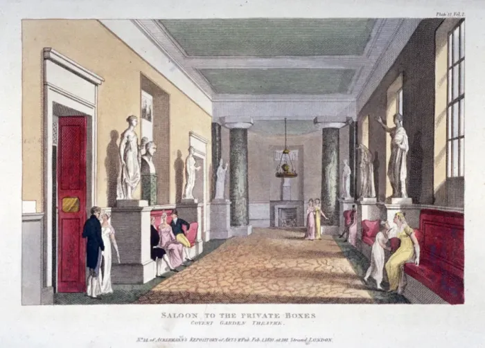 Framed Print : Room off the private boxes, Covent Garden Theatre, Bow Street, Westminster, London, 1810 Framed Print : Room off the private boxes, Covent Garden Theatre, Bow Street, Westminster, London, 1810
