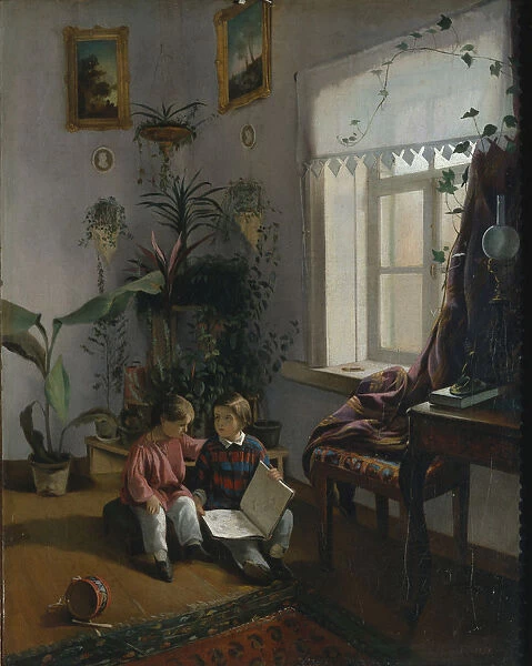 In the room. Young boys looking at book, 1854. Artist: Khrutsky, Ivan Phomich (1810-1885)