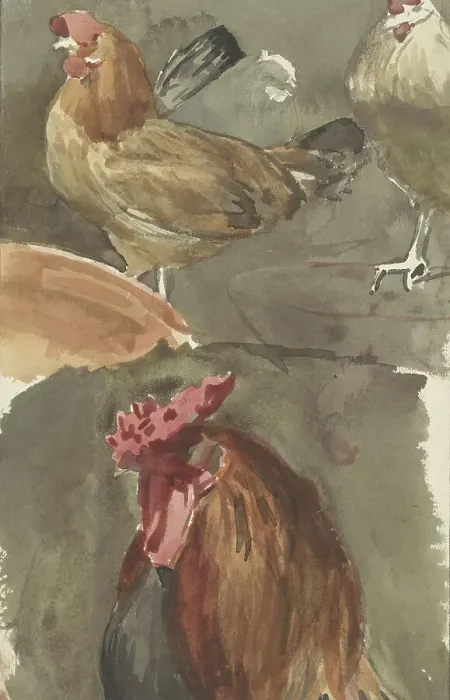 Framed Print : Rooster with chickens, 1874-1925. Creator: Jan Veth Framed Print : Rooster with chickens, 1874-1925. Creator: Jan Veth
