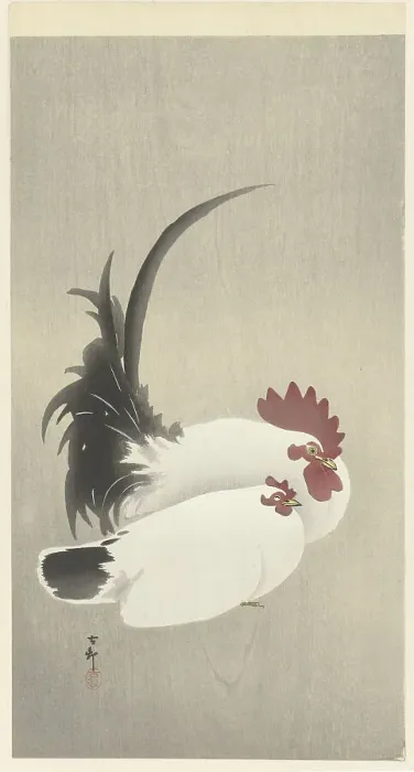 Framed Print : Rooster and hen, 1920-1930. Creator: Ohara, Koson (1877-1945) Framed Print : Rooster and hen, 1920-1930. Creator: Ohara, Koson (1877-1945)