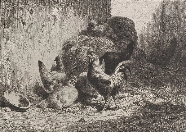 Rooster and Hens, 1864. Creator: Charles Emile Jacque
