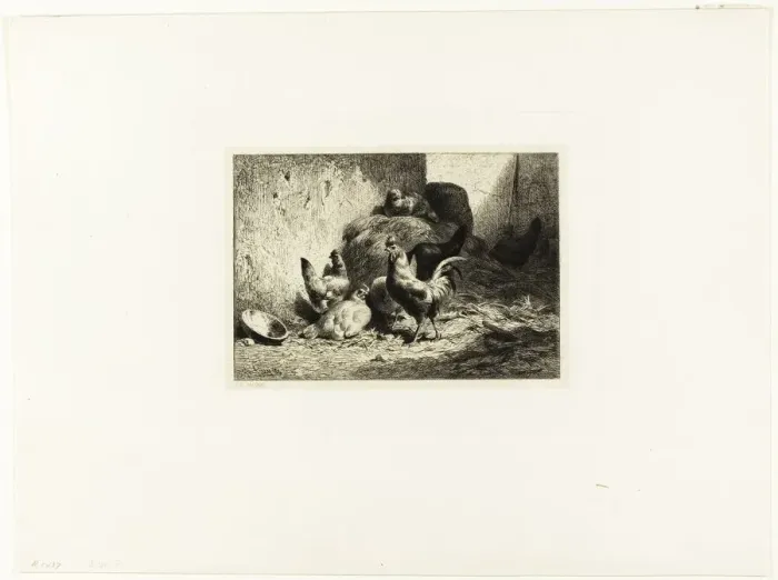 Framed Print : Rooster and Hens, c. 1864. Creator: Charles Emile Jacque Framed Print : Rooster and Hens, c. 1864. Creator: Charles Emile Jacque