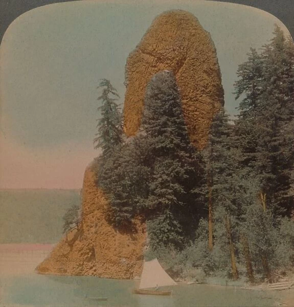 Rooster Rock, curious rock formation along the Columbia River, Oregon, 1902. Artists: Elmer Underwood, Bert Elias Underwood