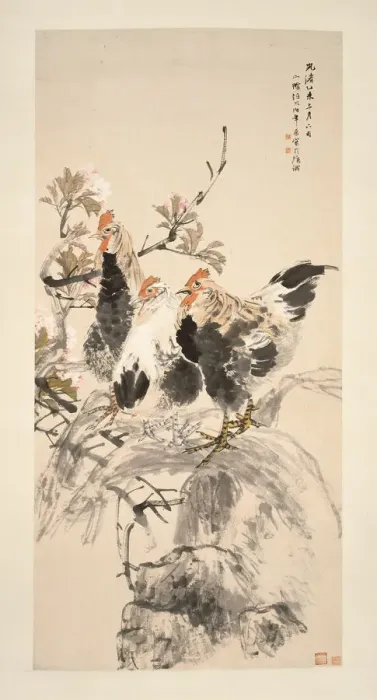 Framed Print : Roosters and Blossoming Apricots, Qing dynasty (1644-1911). Creator: Ren Yi Framed Print : Roosters and Blossoming Apricots, Qing dynasty (1644-1911). Creator: Ren Yi