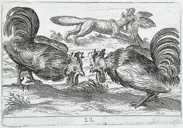 Two Roosters Fighting, 1610. Creator: Hendrick Hondius I