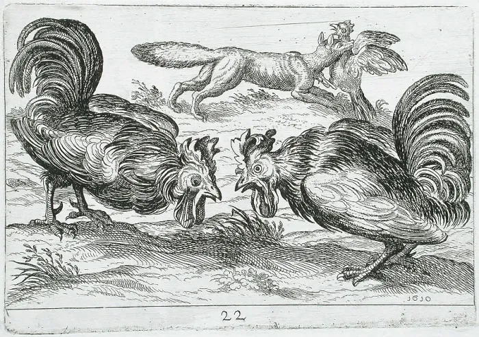 Framed Print : Two Roosters Fighting, 1610. Creator: Hendrick Hondius I Framed Print : Two Roosters Fighting, 1610. Creator: Hendrick Hondius I