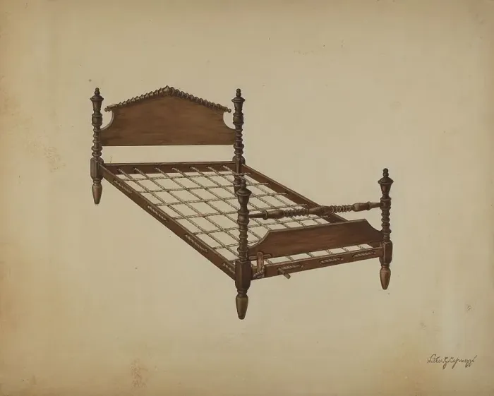 Framed Print : Rope Bed, c. 1939. Creator: Walter G. Capuozzo Framed Print : Rope Bed, c. 1939. Creator: Walter G. Capuozzo