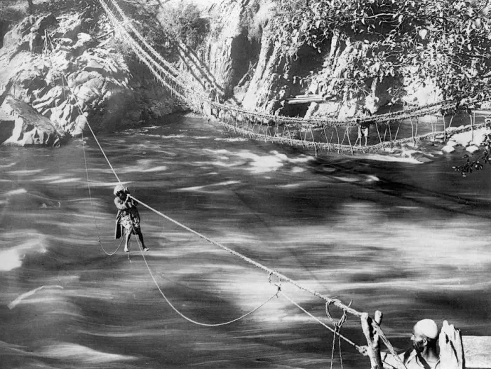 Framed Print : Rope bridge, Jhelum Valley, Kashmir, India, c1900. Artist: F Bremner Framed Print : Rope bridge, Jhelum Valley, Kashmir, India, c1900. Artist: F Bremner