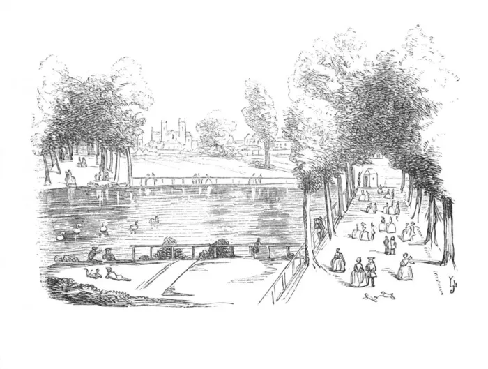 Framed Print : Rosamonds Pond in 1740, c1870 Framed Print : Rosamonds Pond in 1740, c1870