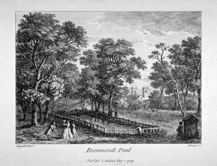 Framed Print : Rosamonds Pond, St Jamess Park, Westminster, London, 1799. Artist: M Merigot Framed Print : Rosamonds Pond, St Jamess Park, Westminster, London, 1799. Artist: M Merigot