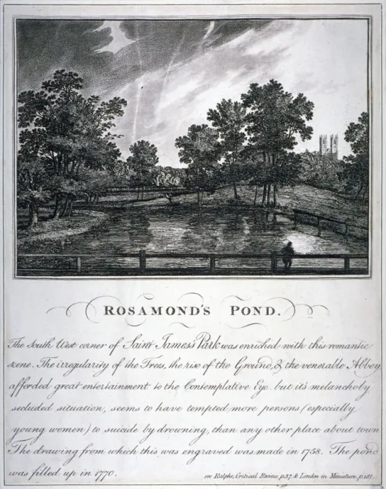Framed Print : Rosamonds Pond, St Jamess Park, Westminster, London, 1791