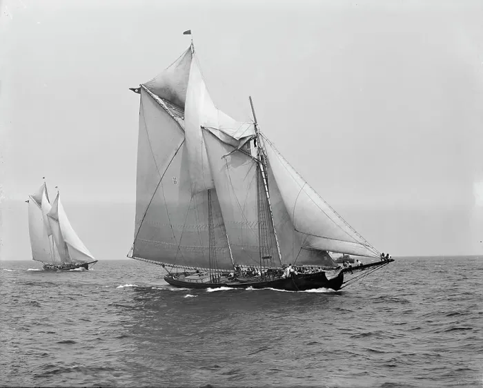 Framed Print : Rose Dorothea, with broken topmast in first Fishermen's Race for Lipton Cup, 1907. Creator: Unknown Framed Print : Rose Dorothea, with broken topmast in first Fishermen's Race for Lipton Cup, 1907. Creator: Unknown