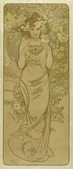 Framed Print : The Rose (From the Series Flowers), 1898. Creator: Mucha, Alfons Marie (1860-1939) Framed Print : The Rose (From the Series Flowers), 1898. Creator: Mucha, Alfons Marie (1860-1939)