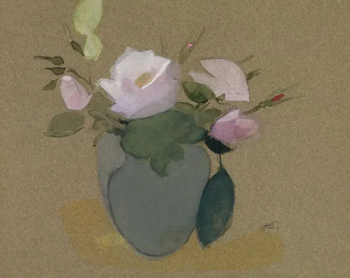 Framed Print : Roses in a Blue-Green Vase, 1942. Creator: Helene Schjerfbeck Framed Print : Roses in a Blue-Green Vase, 1942. Creator: Helene Schjerfbeck