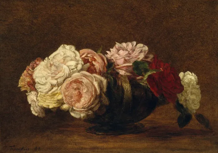 Framed Print : Roses in a Bowl, 1883. Creator: Henri Fantin-Latour Framed Print : Roses in a Bowl, 1883. Creator: Henri Fantin-Latour
