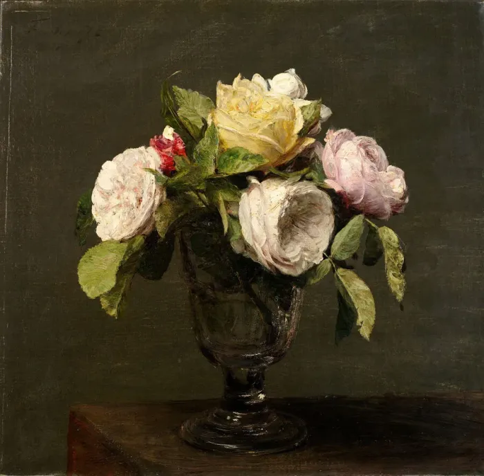 Framed Print : Roses dans un Verre a Pied, 1873. Creator: Henri Fantin-Latour Framed Print : Roses dans un Verre a Pied, 1873. Creator: Henri Fantin-Latour