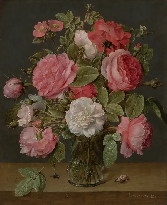 Framed Print : Roses in a Glass Vase. Creator: Jacob van Hulsdonck Framed Print : Roses in a Glass Vase. Creator: Jacob van Hulsdonck