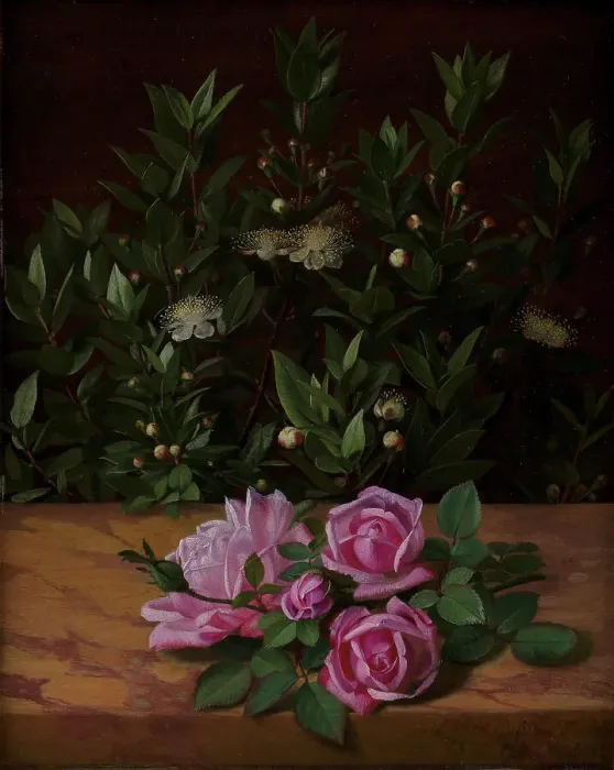 Framed Print : Roses and Myrtles, 1876. Creator: Otto Didrik Ottesen Framed Print : Roses and Myrtles, 1876. Creator: Otto Didrik Ottesen