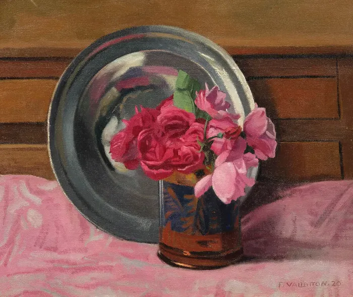 Framed Print : Roses and pewter dish, 1920. Creator: Vallotton, Felix Edouard (1865-1925) Framed Print : Roses and pewter dish, 1920. Creator: Vallotton, Felix Edouard (1865-1925)