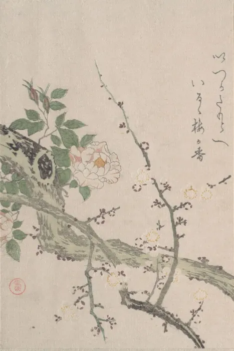 Framed Print : Roses and Plum Blossoms, 19th century. Creator: Kubo Shunman Framed Print : Roses and Plum Blossoms, 19th century. Creator: Kubo Shunman