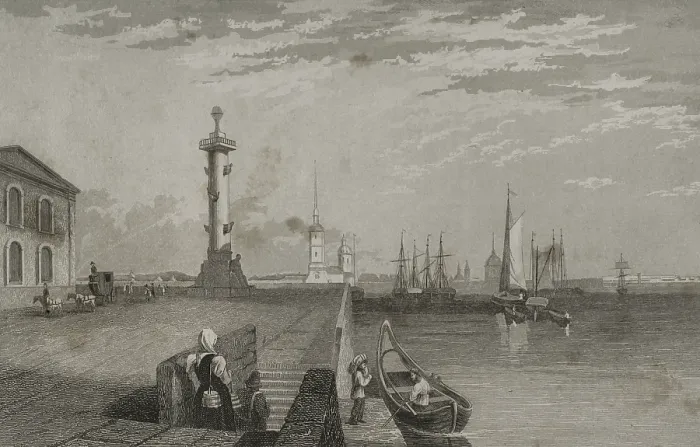Framed Print : Rostral Column next to the River Neva, Saint Petersburg, Russia, 1839. Creator: Samuel Cholet Framed Print : Rostral Column next to the River Neva, Saint Petersburg, Russia, 1839. Creator: Samuel Cholet