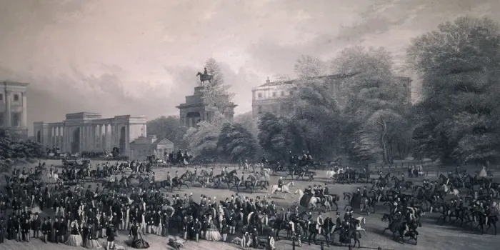 Framed Print : Rotten Row, Hyde Park, London, 1867. Artist: WH Simmons Framed Print : Rotten Row, Hyde Park, London, 1867. Artist: WH Simmons