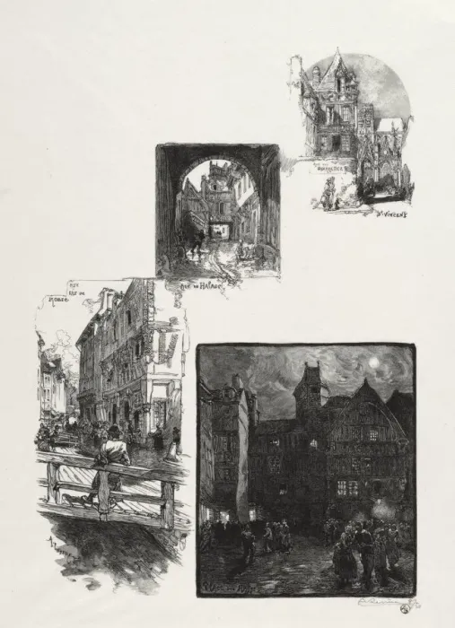 Framed Print : Rouen Illustre: Rue des Charretes; Rue de Halage; Rue Eau de Robec; Place des Arts, 1896 Framed Print : Rouen Illustre: Rue des Charretes; Rue de Halage; Rue Eau de Robec; Place des Arts, 1896
