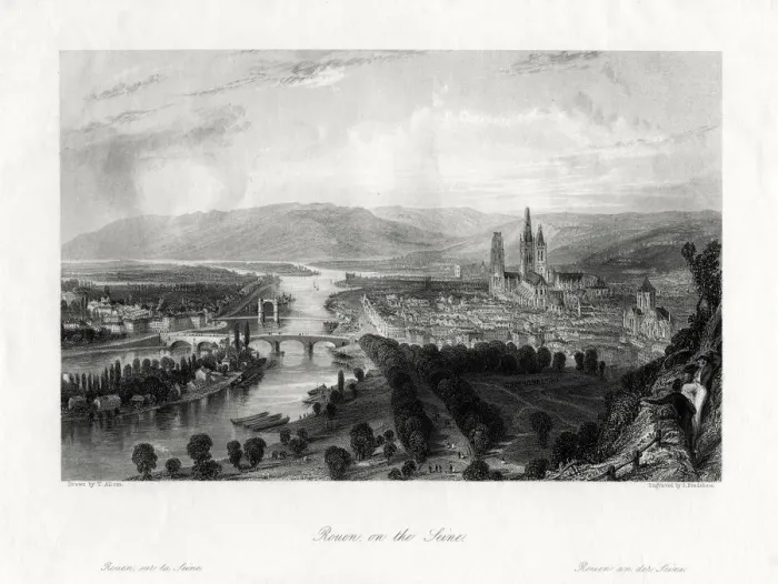 Framed Print : Rouen on the Seine, France, 1875. Artist:s Bradshaw Framed Print : Rouen on the Seine, France, 1875. Artist:s Bradshaw