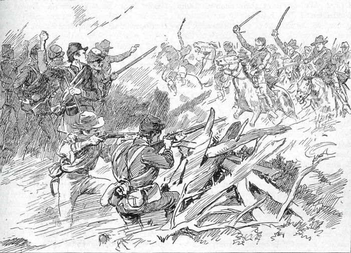 Framed Print : Behind The Rough Breastworks Lay The Michigan Men, 1902 Framed Print : Behind The Rough Breastworks Lay The Michigan Men, 1902