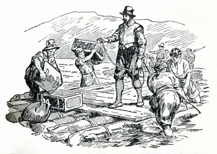 Framed Print : They Made Rough Rafts of Tree-Trunks, c1929. Creators: Howard Davie, Harry Payne Framed Print : They Made Rough Rafts of Tree-Trunks, c1929. Creators: Howard Davie, Harry Payne