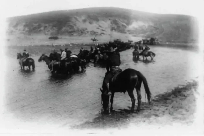 Framed Print : Rough riders on horseback in water at Montauk Point, 1898. Creator: Frances Benjamin Johnston Framed Print : Rough riders on horseback in water at Montauk Point, 1898. Creator: Frances Benjamin Johnston