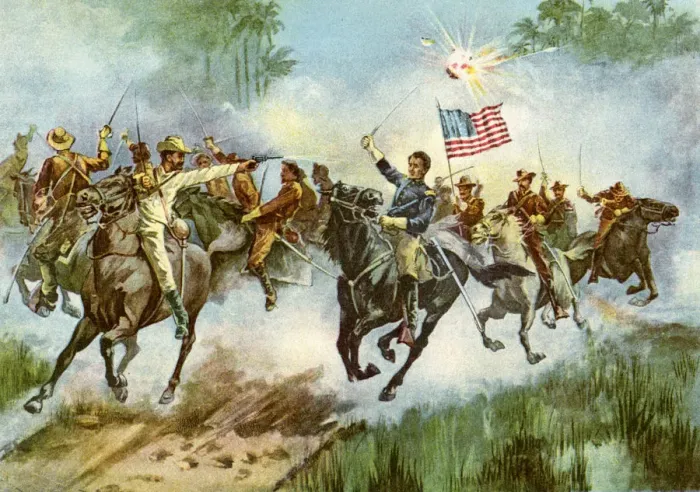 Framed Print : Rough Riders stampeding a Spanish outpost, Cuba, Spanish-American War, 1898 Framed Print : Rough Riders stampeding a Spanish outpost, Cuba, Spanish-American War, 1898