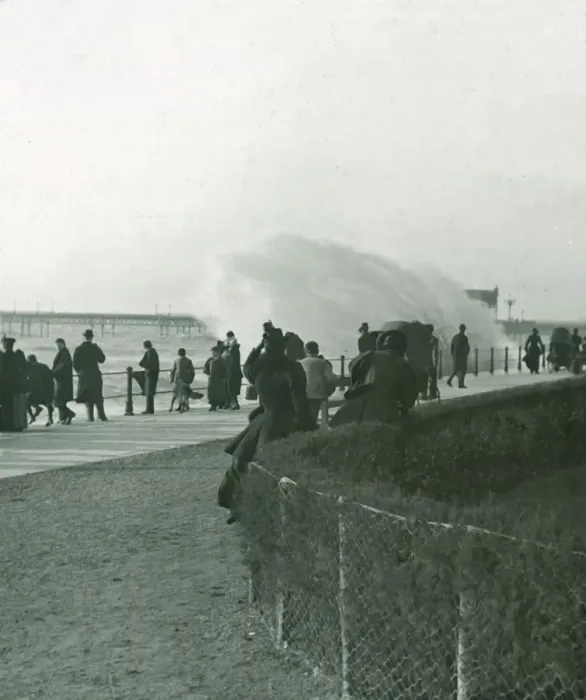 Framed Print : Rough sea over the promenade at Hastings, Sussex, late 19th-early 20th century. Creator: Unknown Framed Print : Rough sea over the promenade at Hastings, Sussex, late 19th-early 20th century. Creator: Unknown