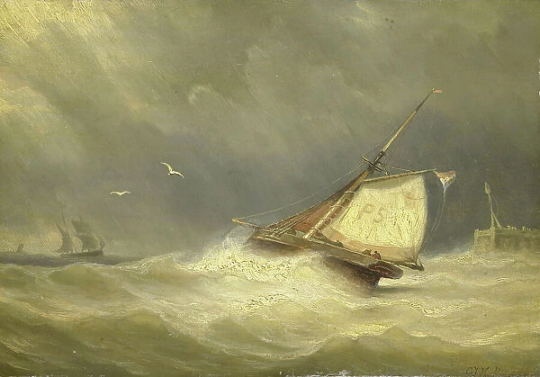 Rough Sea with Sailing Vessels, 1850-1859. Creator: Georges Johannes Hoffmann