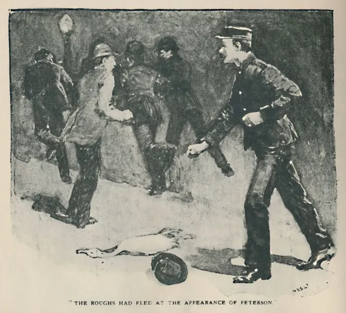 Framed Print : The Roughs Had Fled At The Appearance of Peterson, 1892. Artist: Sidney E Paget Framed Print : The Roughs Had Fled At The Appearance of Peterson, 1892. Artist: Sidney E Paget