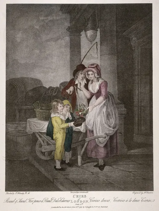 Framed Print : Round & Sound Fivepence a Pound Duke Cherries, Cries of London, 1795. Artist Framed Print : Round & Sound Fivepence a Pound Duke Cherries, Cries of London, 1795. Artist