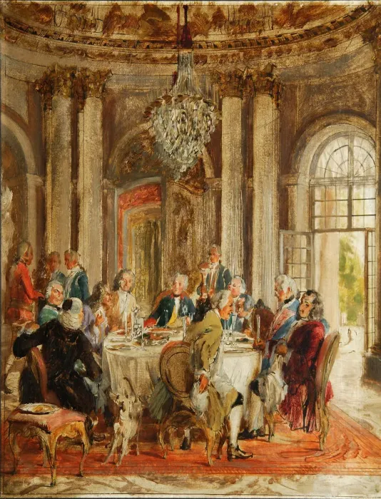 Framed Print : The Round Table of Frederick II at Sanssouci (sketch), 1848. Artist: Menzel, Adolph Friedrich, von (1815-1905) Framed Print : The Round Table of Frederick II at Sanssouci (sketch), 1848. Artist: Menzel, Adolph Friedrich, von (1815-1905)