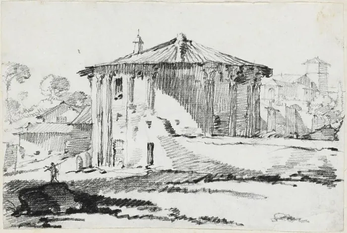 Framed Print : The Round Temple on the Piazza Bocca della Verità, Rome, 1744 / 1750. Creator: Joseph-Marie Vien the Elder