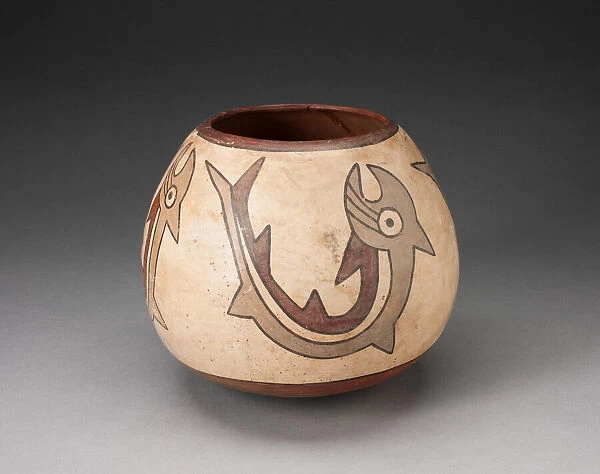 Rounded Jar Depicting Abstract Fish or Sharks, 180 B. C.  /  A. D. 500. Creator: Unknown