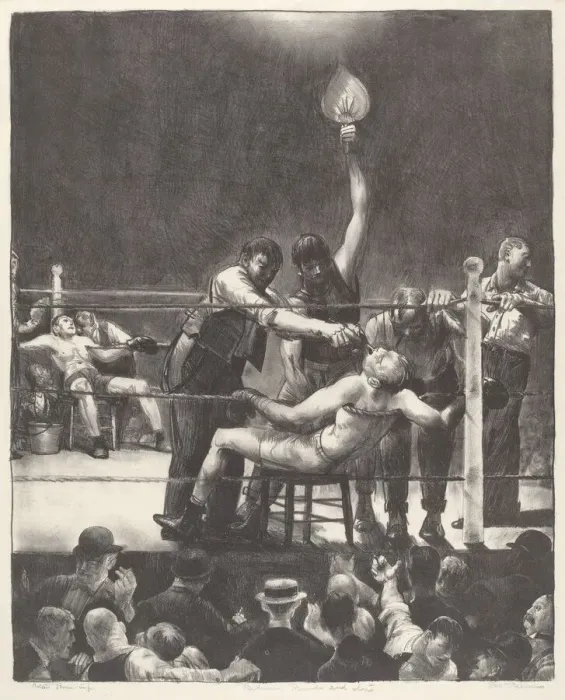 Framed Print : Between Rounds, small, second stone, 1923. Creator: George Wesley Bellows Framed Print : Between Rounds, small, second stone, 1923. Creator: George Wesley Bellows
