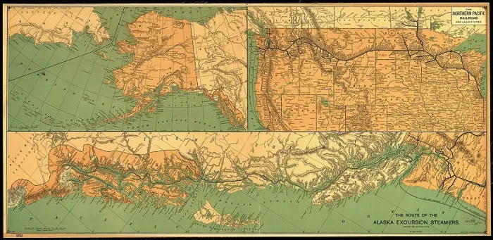Framed Print : The route of the Alaska excursion steamers, 1891. Creator: Charles Sumner Fee Framed Print : The route of the Alaska excursion steamers, 1891. Creator: Charles Sumner Fee
