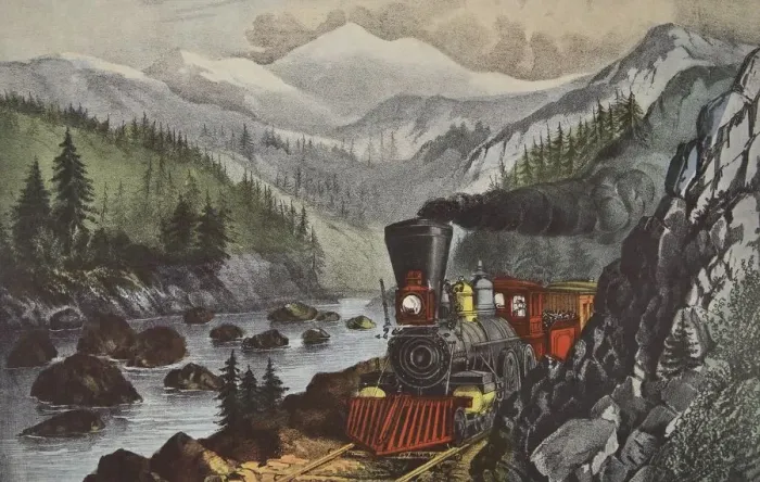 Framed Print : The Route To California, Truckee River, Sierra-Nevada, pub. 1871, Currier & Ives Framed Print : The Route To California, Truckee River, Sierra-Nevada, pub. 1871, Currier & Ives