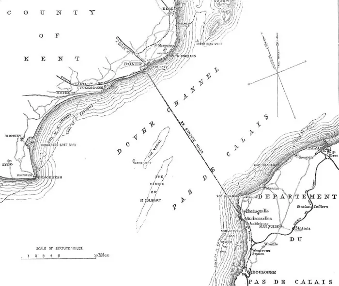 Framed Print : Route of the proposed Channel Railway Ferry, 1870. Creator: Unknown Framed Print : Route of the proposed Channel Railway Ferry, 1870. Creator: Unknown