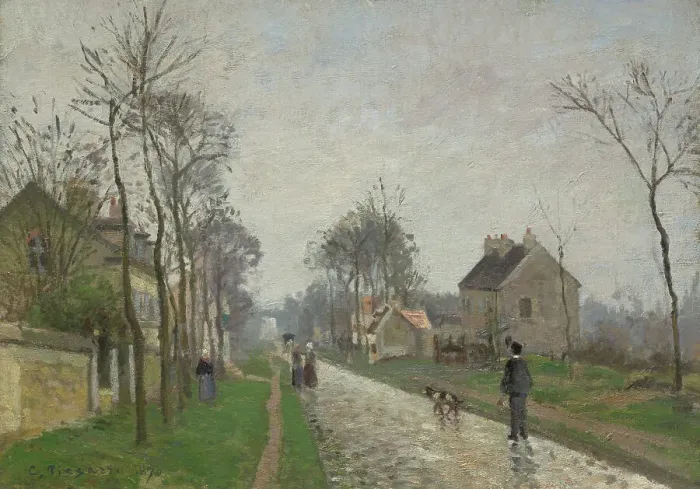 Framed Print : Route De Versailles, Louveciennes, Rain Effect, 1870. Creator: Camille Pissarro Framed Print : Route De Versailles, Louveciennes, Rain Effect, 1870. Creator: Camille Pissarro