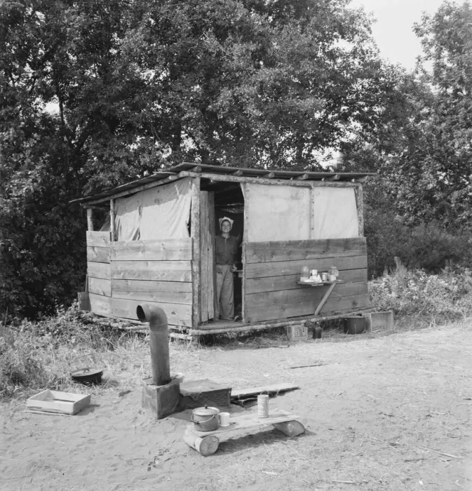 Framed Print : A row of shelters... for hop pickers... near Grants Pass, Josephine County, Oregon, 1939. Creator: Dorothea Lange Framed Print : A row of shelters... for hop pickers... near Grants Pass, Josephine County, Oregon, 1939. Creator: Dorothea Lange